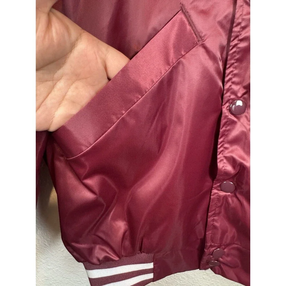 CARDINAL VIDCON 9 Burgundy Satin Bomber Varsity Jacket Embroidered Size Small